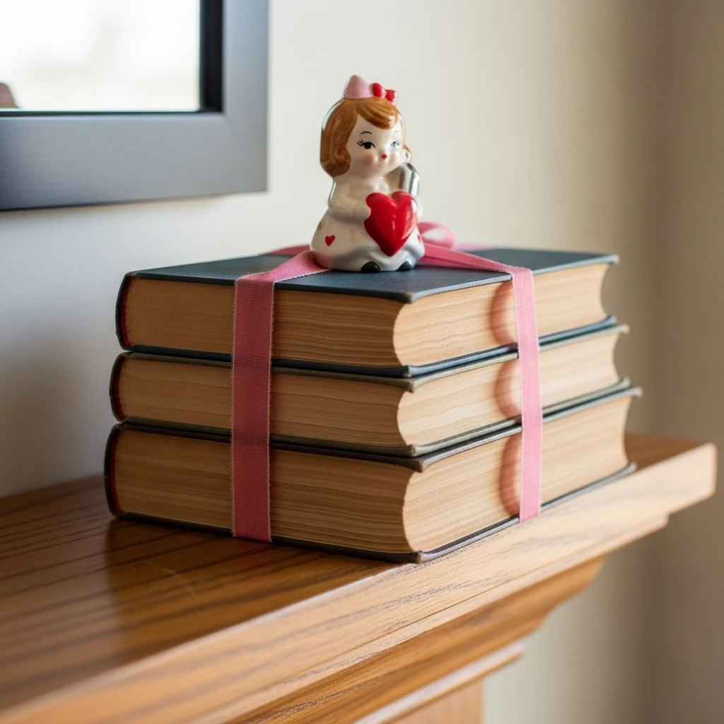Cozy Stacked Books - 50 Beautiful and Budget-Friendly Valentine's Mantel Decor Ideas
