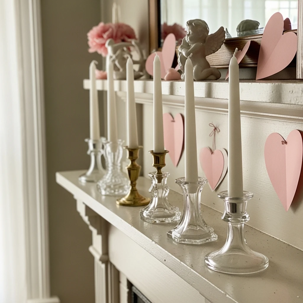 Elegant Taper Candles - 50 Beautiful and Budget-Friendly Valentine's Mantel Decor Ideas