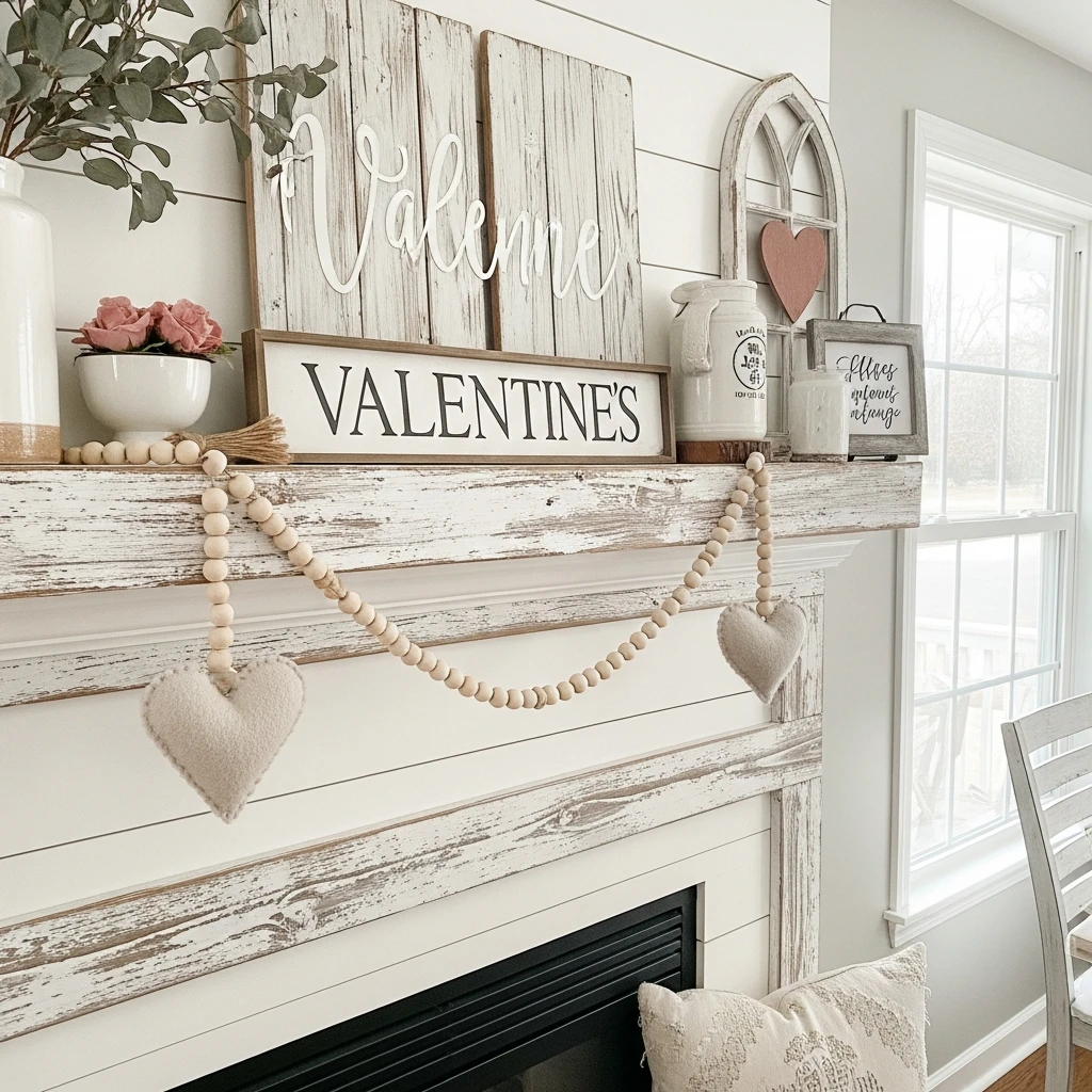 Cozy Rustic Wood Accents - 50 Beautiful and Budget-Friendly Valentine's Mantel Decor Ideas