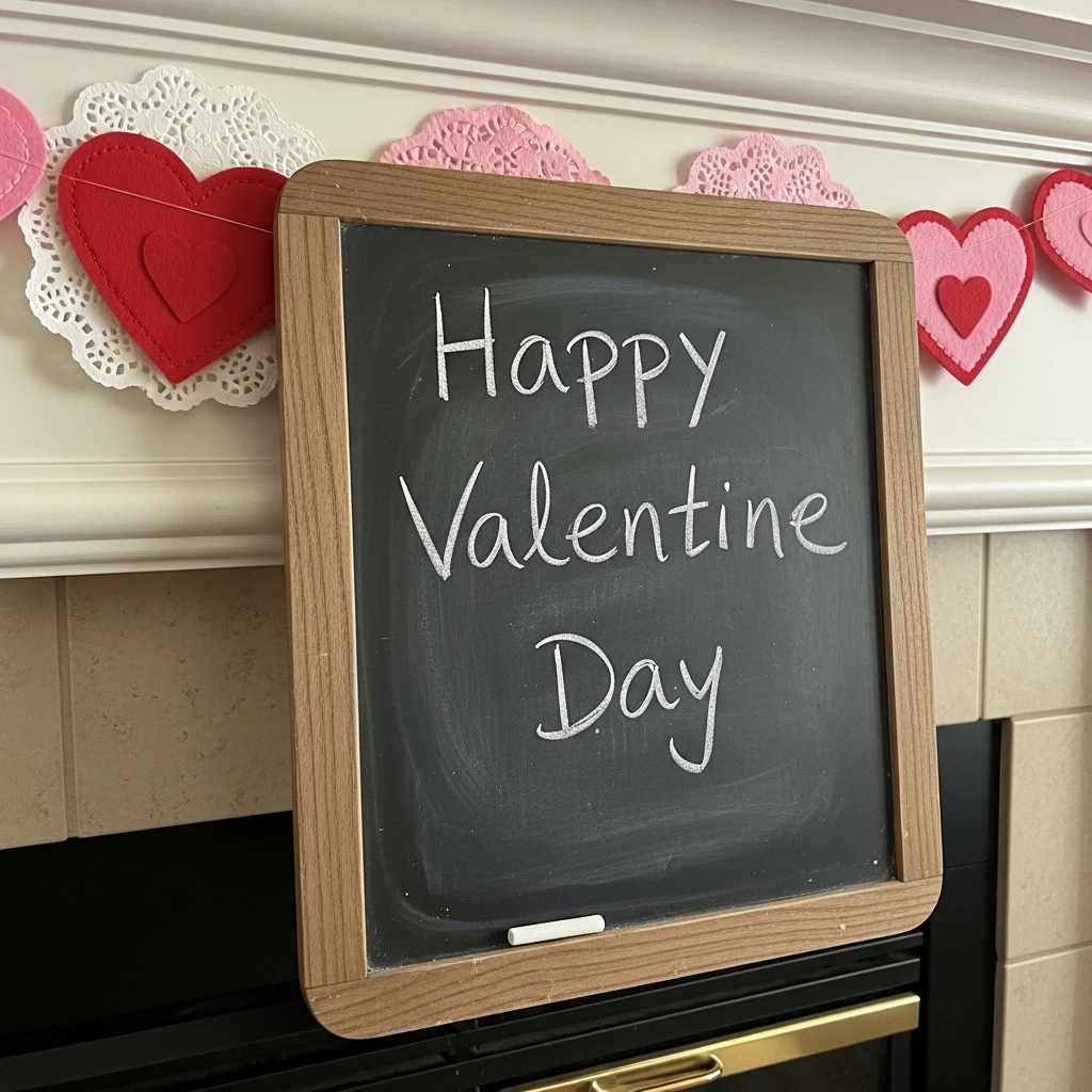 Personal Chalkboard Message - 50 Beautiful and Budget-Friendly Valentine's Mantel Decor Ideas