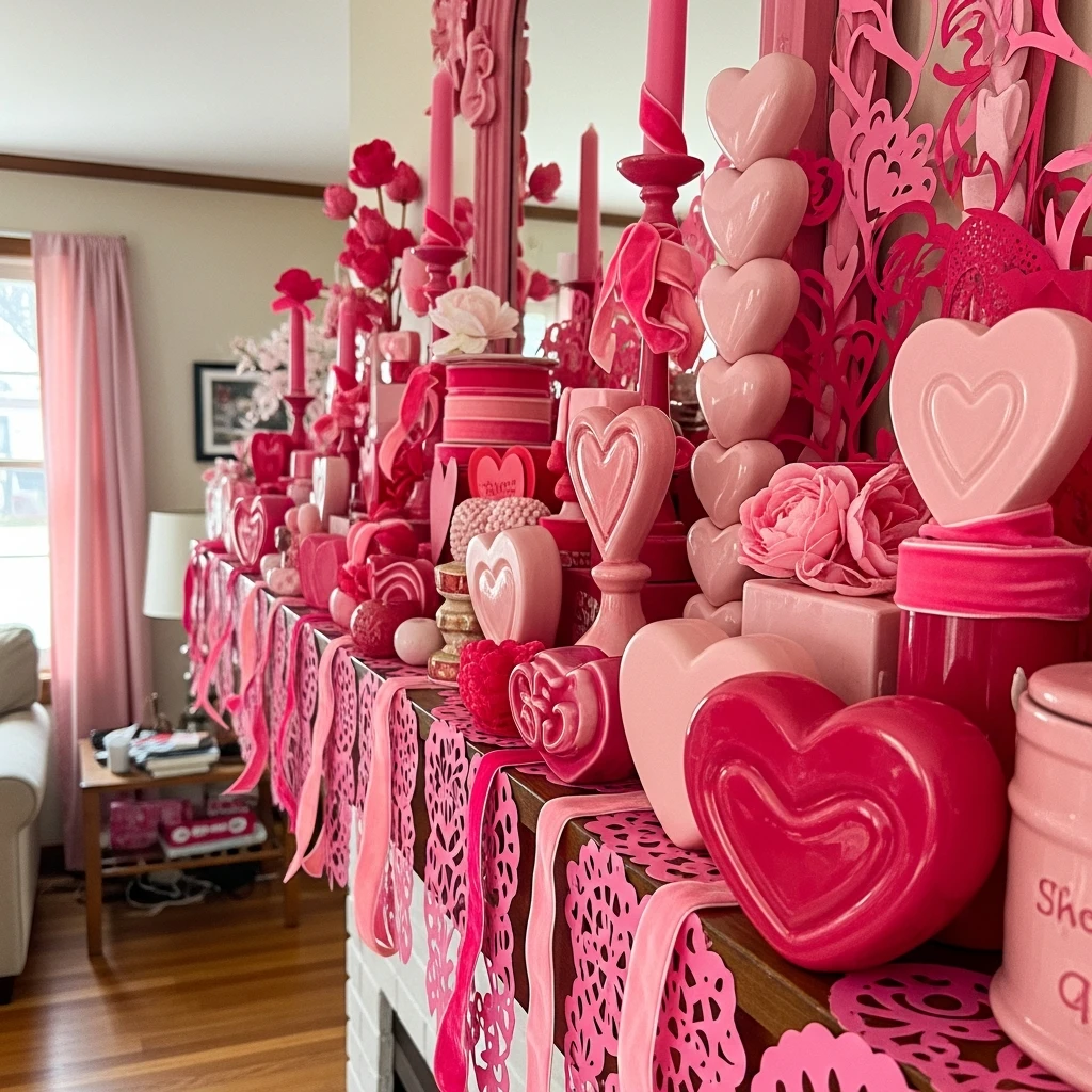 Beautiful Pink Palette - 50 Beautiful and Budget-Friendly Valentine's Mantel Decor Ideas