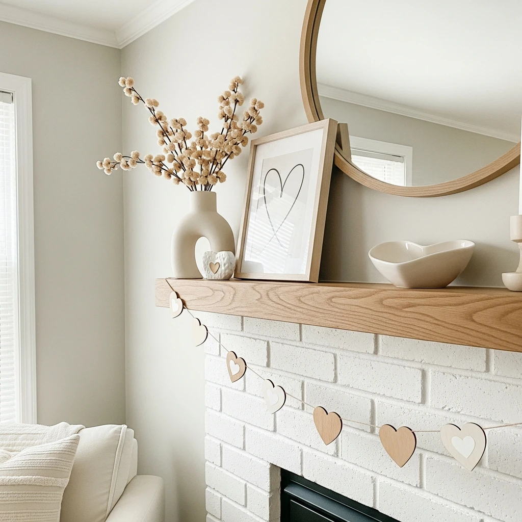 Simple Heart Accents - 50 Beautiful and Budget-Friendly Valentine's Mantel Decor Ideas