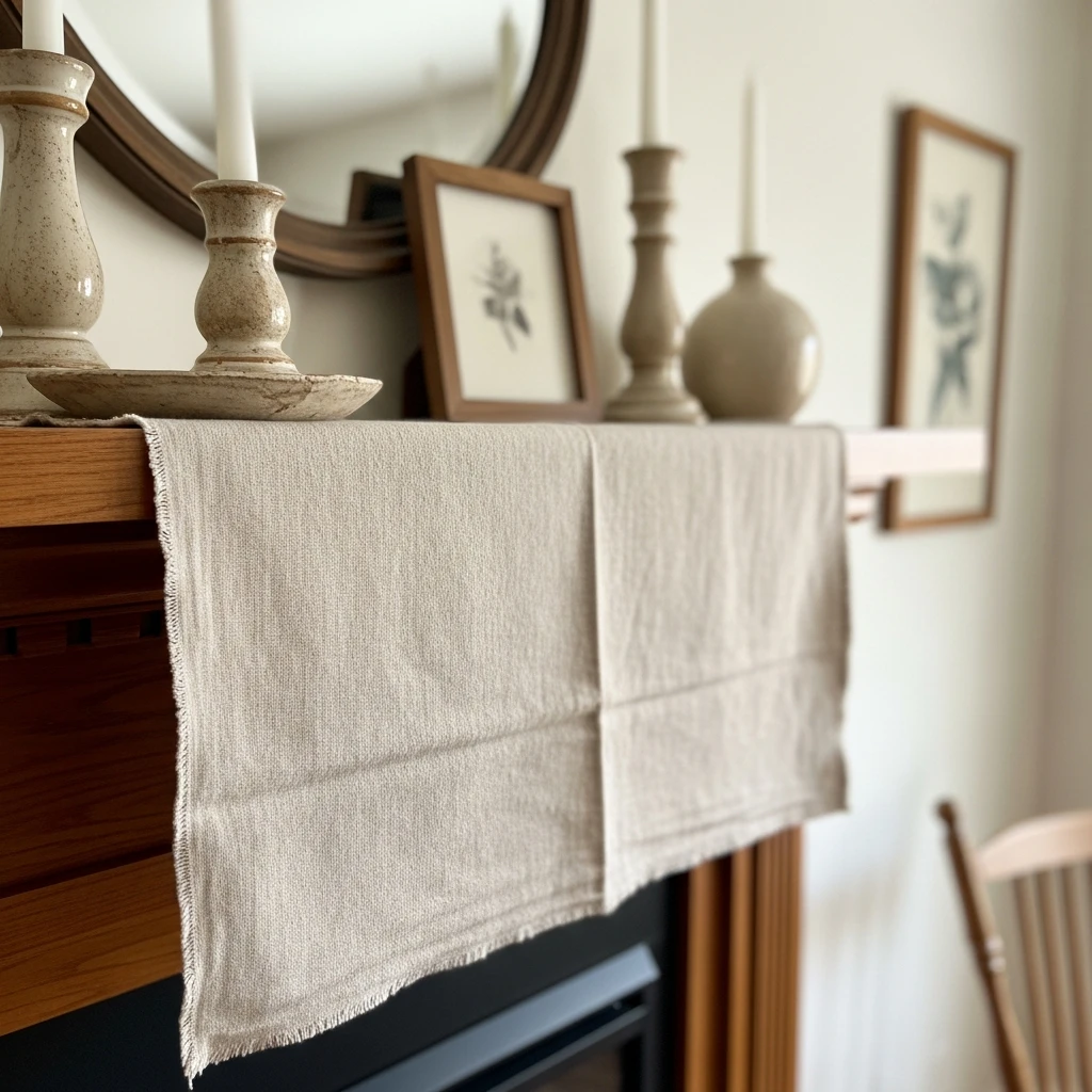 Cozy Fabric Runner - 50 Beautiful and Budget-Friendly Valentine's Mantel Decor Ideas