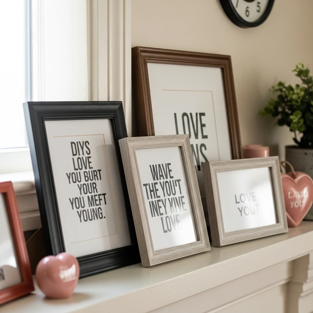 Simple Framed Love Quotes - 50 Beautiful and Budget-Friendly Valentine's Mantel Decor Ideas