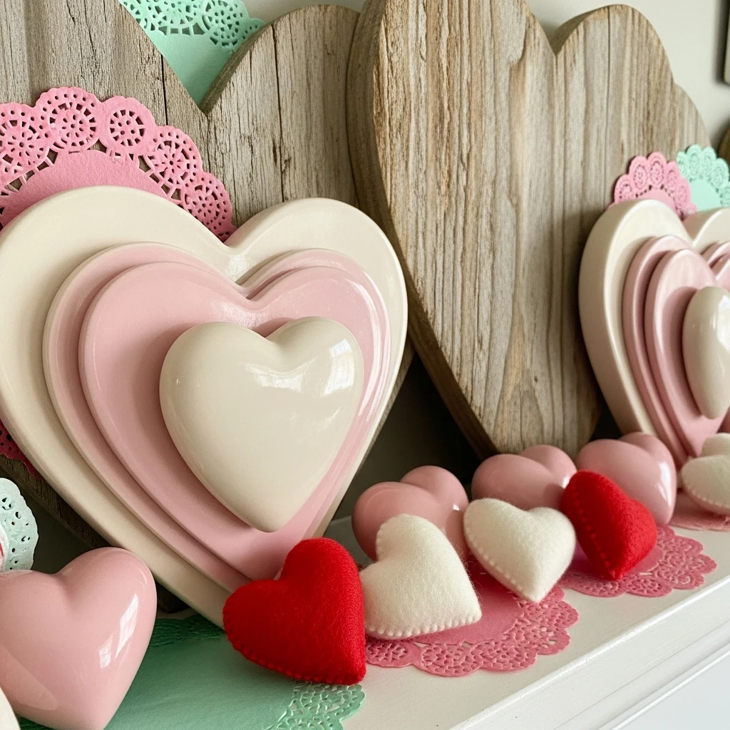 Depth With Layered Hearts - 50 Beautiful and Budget-Friendly Valentine's Mantel Decor Ideas