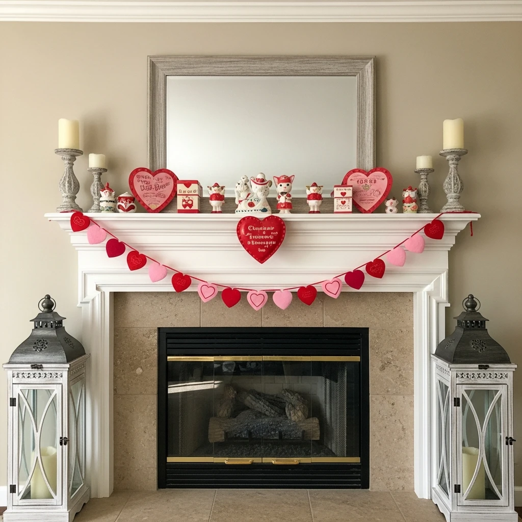 Symmetrical Lantern Framing - 50 Beautiful and Budget-Friendly Valentine's Mantel Decor Ideas