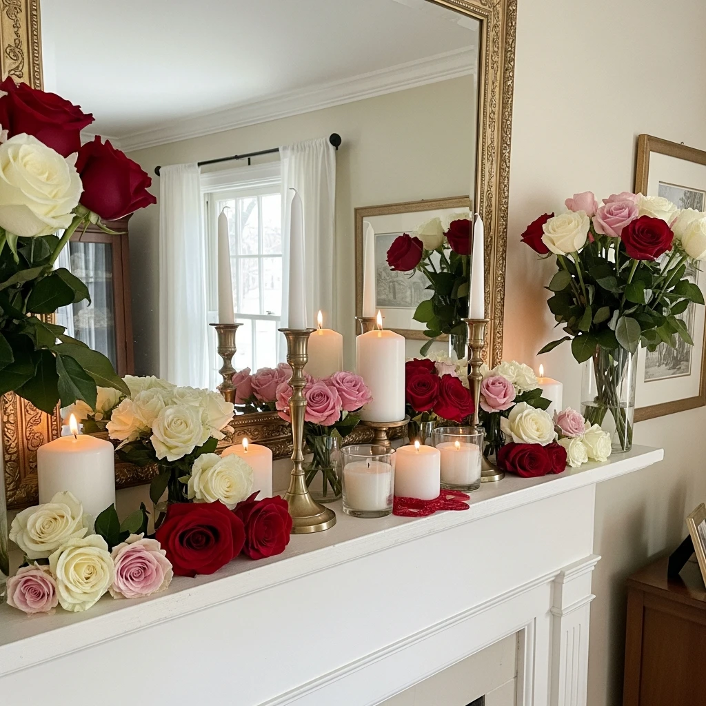 Classic Clean Pairing - 50 Beautiful and Budget-Friendly Valentine's Mantel Decor Ideas