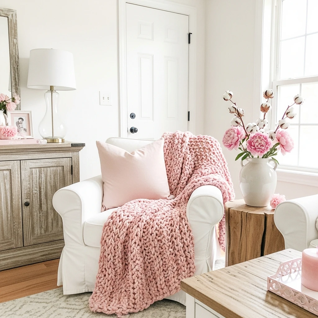 Calm Farmhouse Blush - 50 Beautiful and Budget-Friendly Valentine's Mantel Decor Ideas