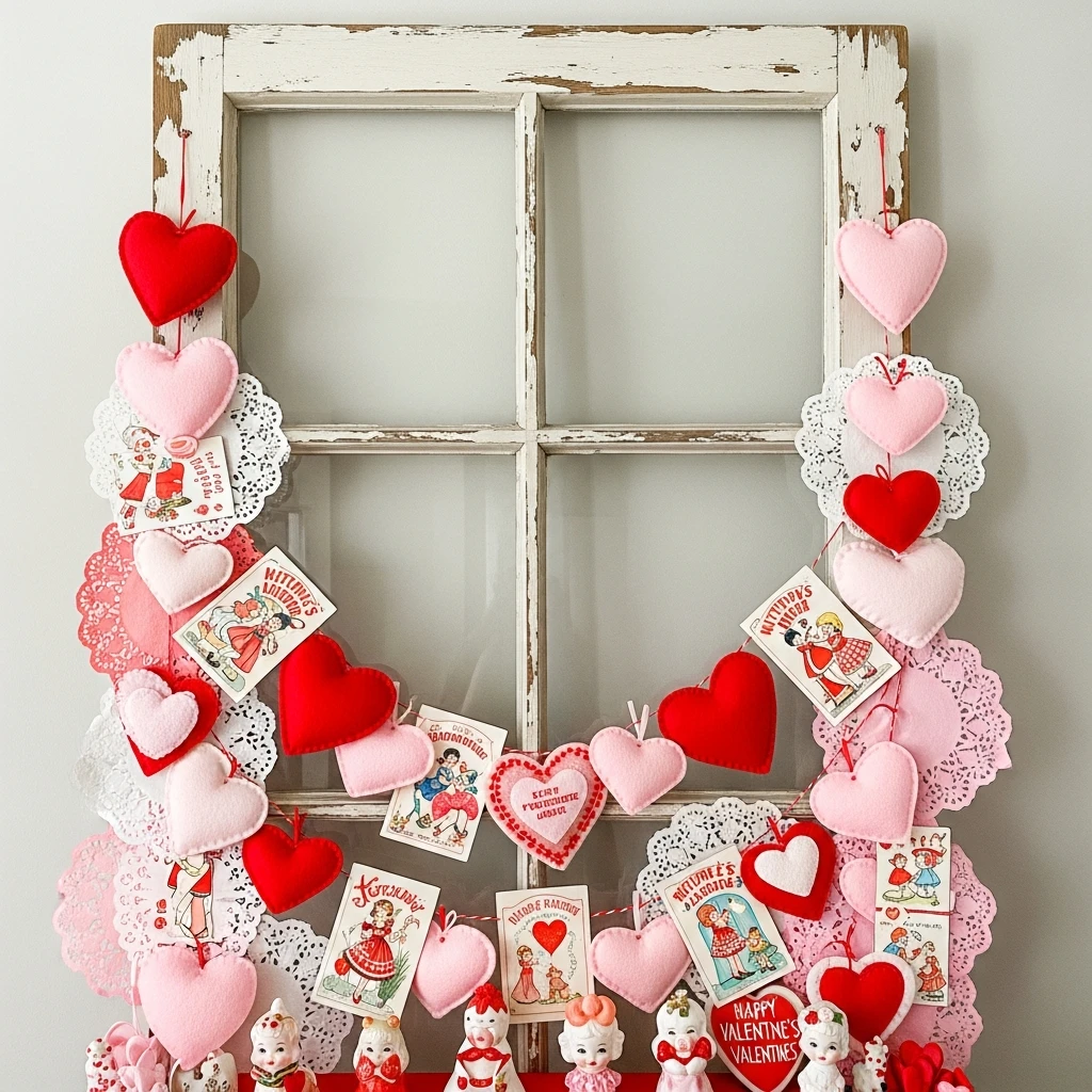Window Frame Layering - 50 Beautiful and Budget-Friendly Valentine's Mantel Decor Ideas