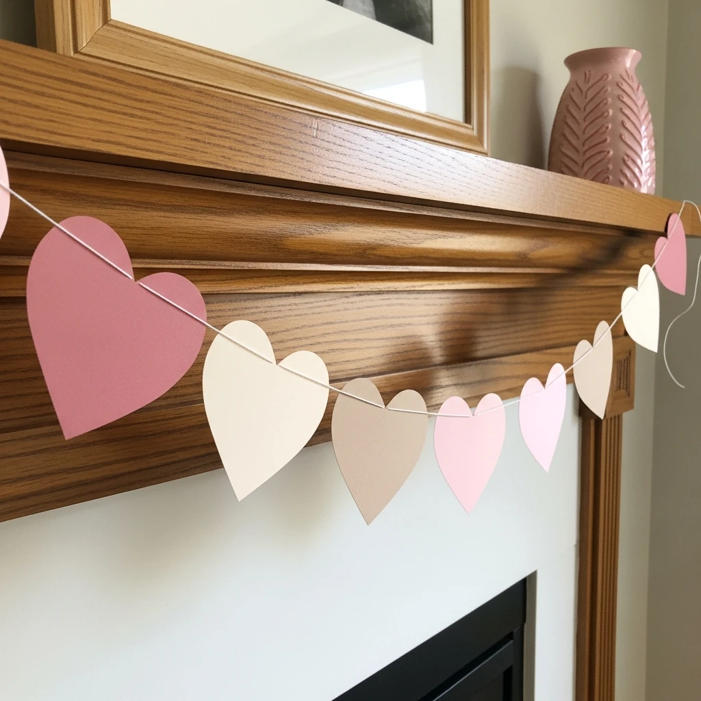 Soft Paper Heart Garland - 50 Beautiful and Budget-Friendly Valentine's Mantel Decor Ideas
