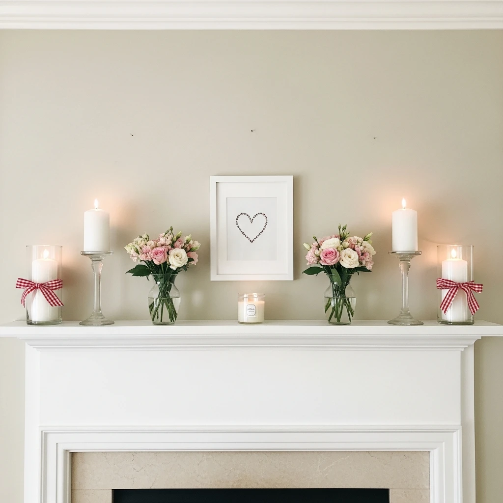 Polished Symmetrical Look - 50 Beautiful and Budget-Friendly Valentine's Mantel Decor Ideas