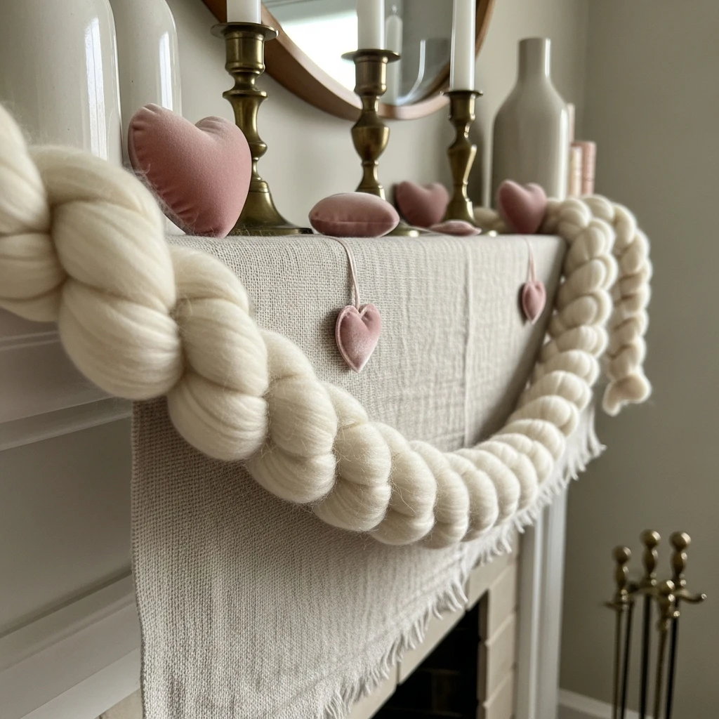 Warm Soft Fabric Accents - 50 Beautiful and Budget-Friendly Valentine's Mantel Decor Ideas