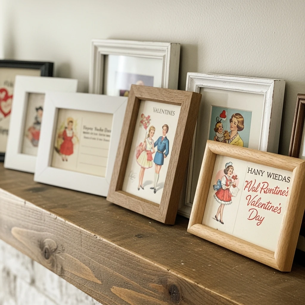 Charming Postcard Display - 50 Beautiful and Budget-Friendly Valentine's Mantel Decor Ideas