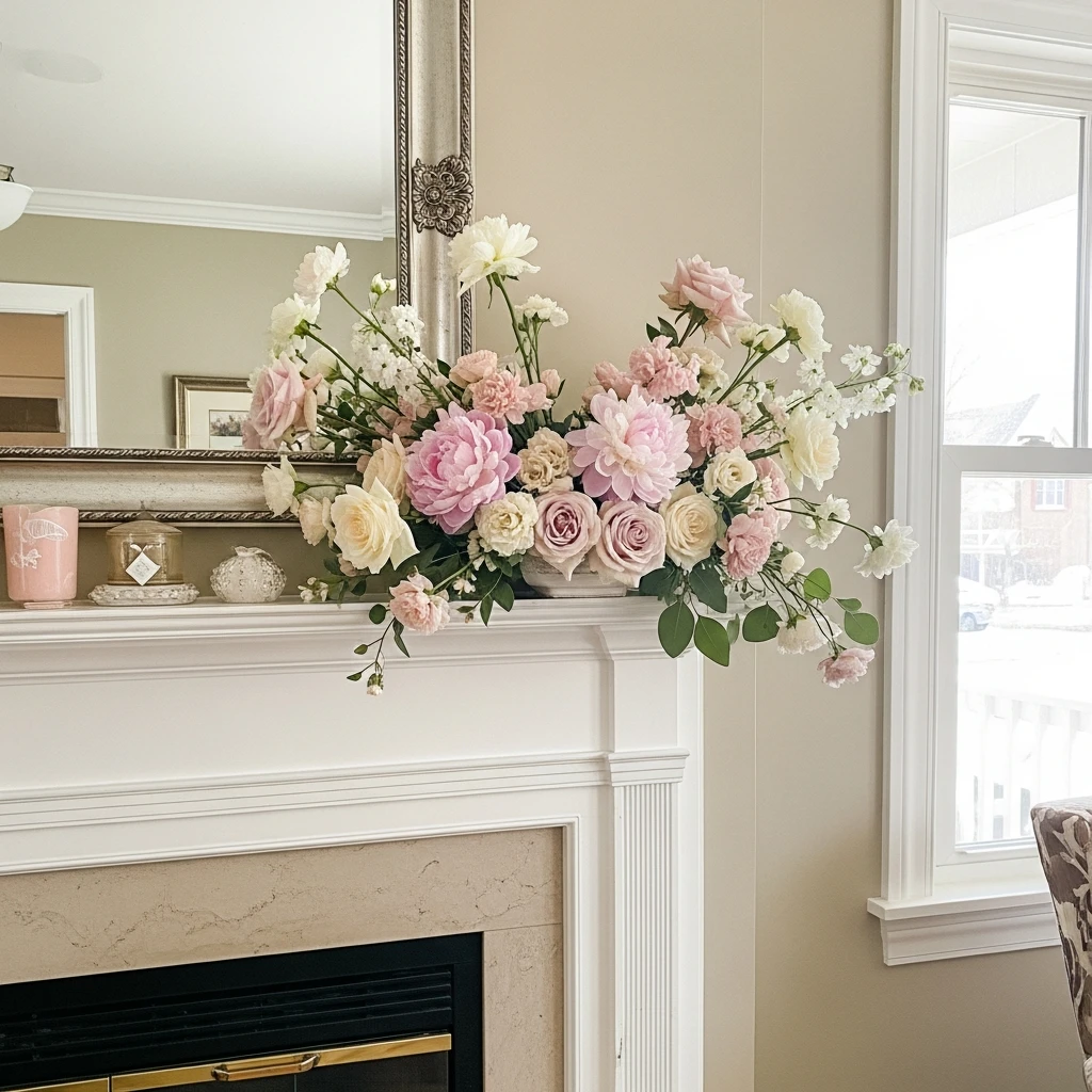 Fresh Pink and Ivory - 50 Beautiful and Budget-Friendly Valentine's Mantel Decor Ideas