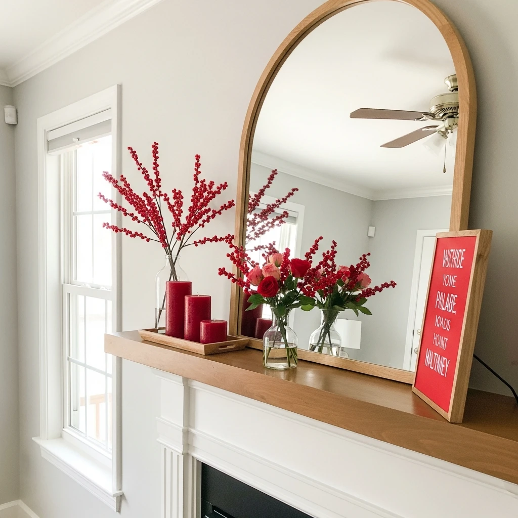 Neutral Base, Red Pops - 50 Beautiful and Budget-Friendly Valentine's Mantel Decor Ideas