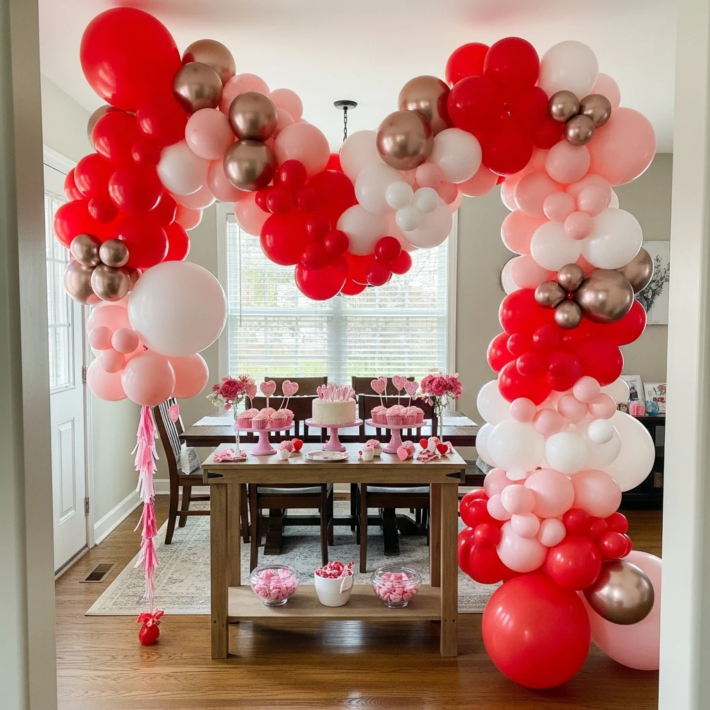 Big Heart Balloon Arch - 50 Simple & Budget-Friendly Valentines Party Decor Ideas