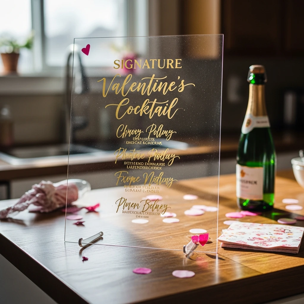 Acrylic Menu Board - 50 Simple & Budget-Friendly Valentines Party Decor Ideas