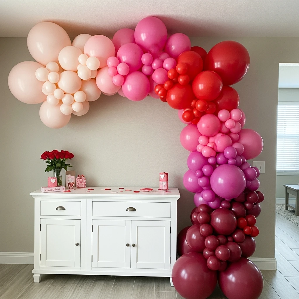 Ombre Balloon Garland - 50 Simple & Budget-Friendly Valentines Party Decor Ideas