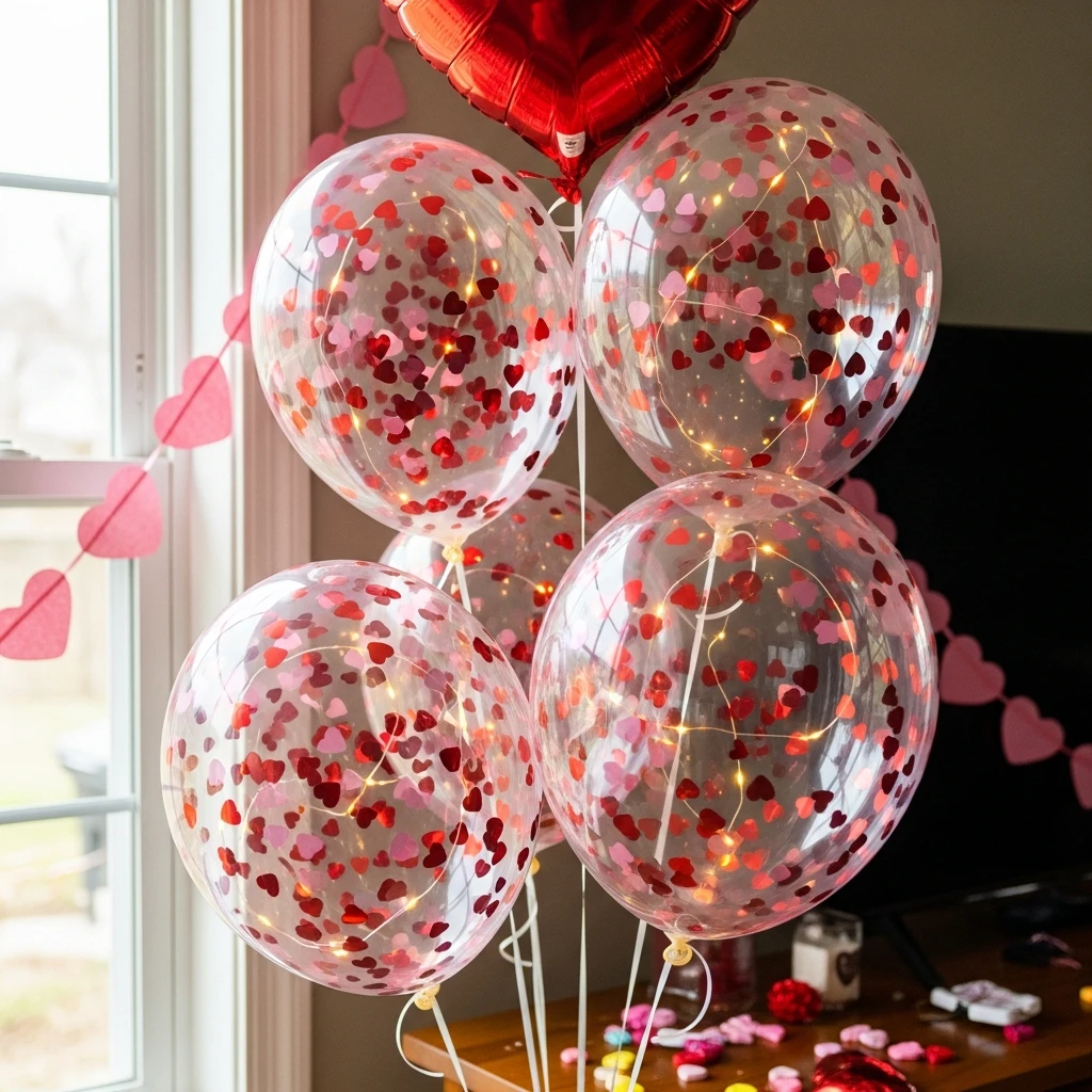 LED Confetti Balloons - 50 Simple & Budget-Friendly Valentines Party Decor Ideas