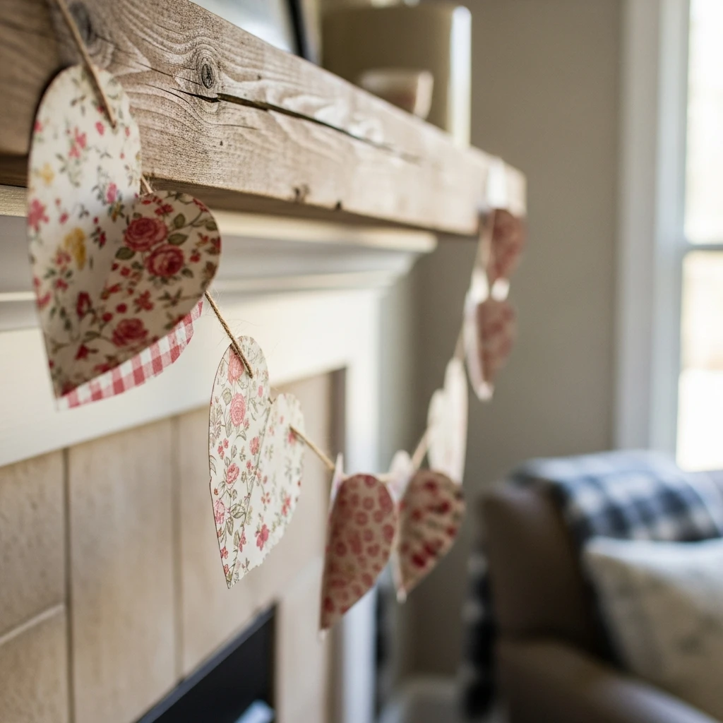 Paper Heart Garland - 50 Simple & Budget-Friendly Valentines Party Decor Ideas