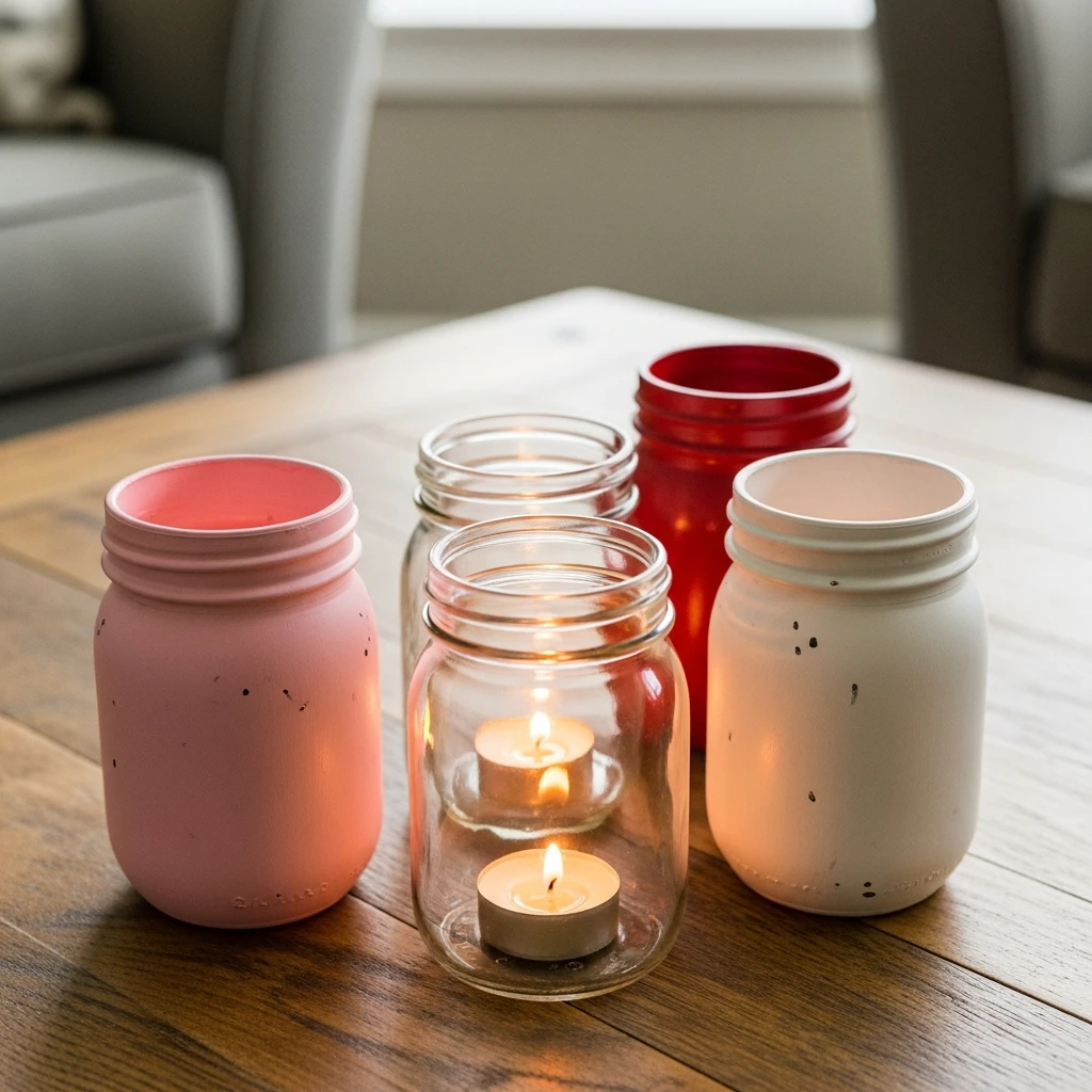 Mason Jar Votives - 50 Simple & Budget-Friendly Valentines Party Decor Ideas