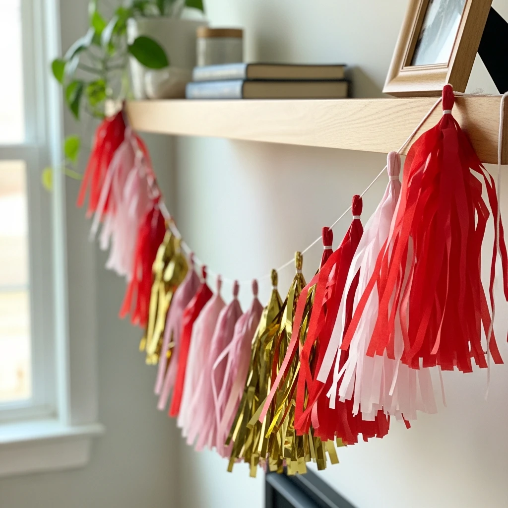 Paper Tassel Garland - 50 Simple & Budget-Friendly Valentines Party Decor Ideas