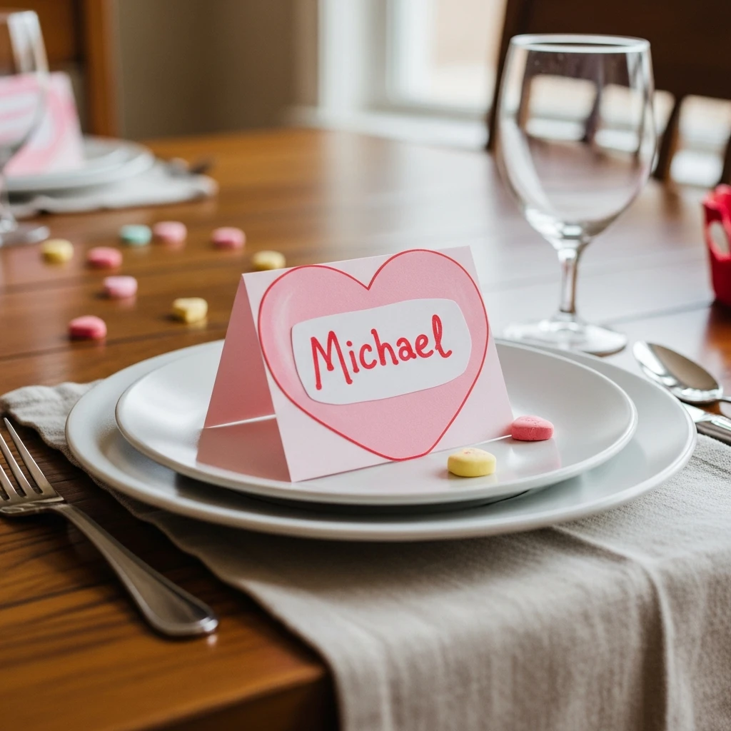 Candy Heart Place Cards - 50 Simple & Budget-Friendly Valentines Party Decor Ideas