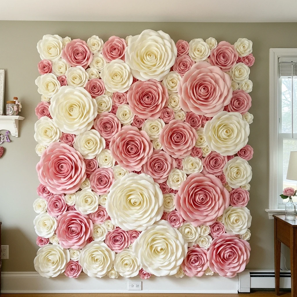 Crepe Paper Rose Wall - 50 Simple & Budget-Friendly Valentines Party Decor Ideas
