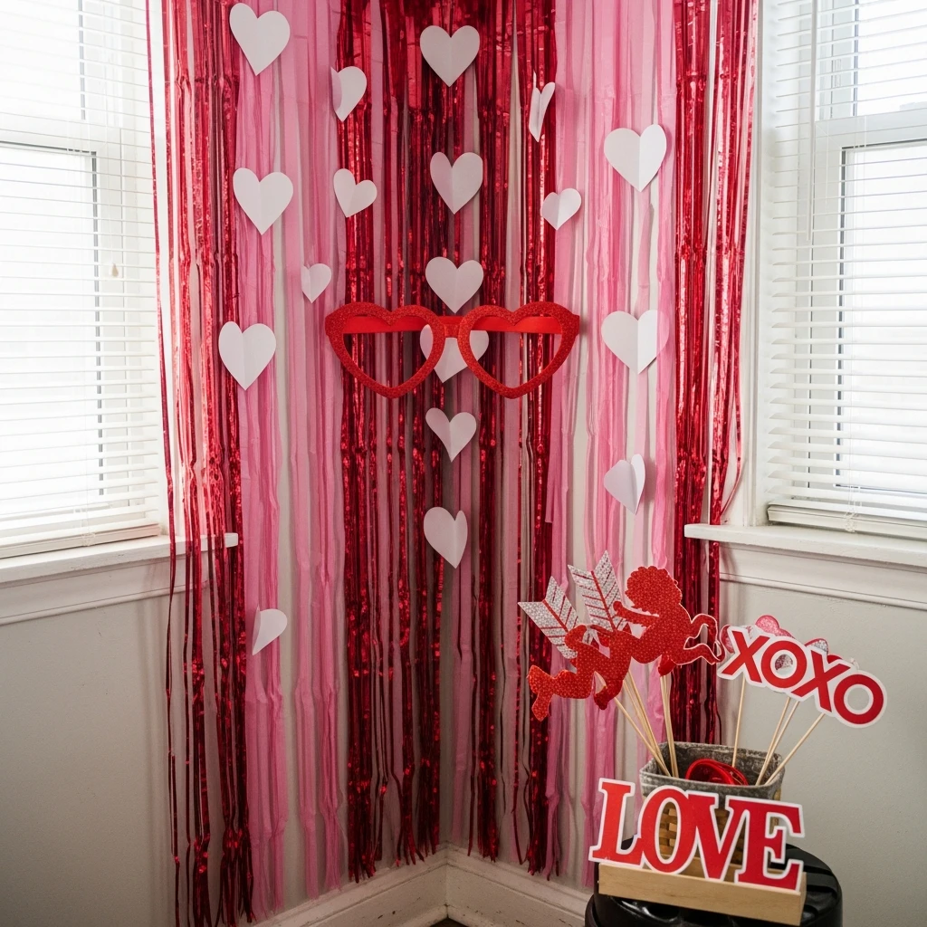 Simple Photo Booth - 50 Simple & Budget-Friendly Valentines Party Decor Ideas