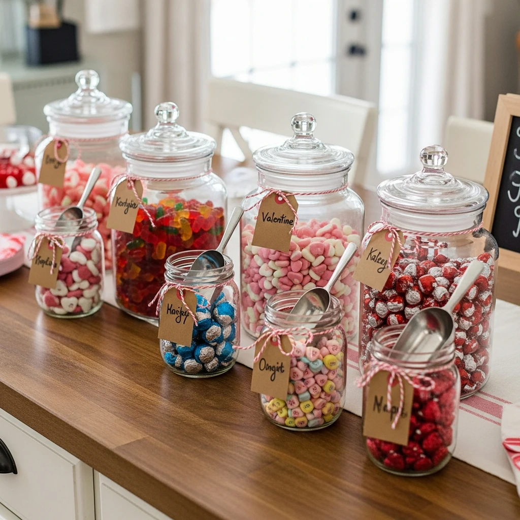 Candy Bar Station - 50 Simple & Budget-Friendly Valentines Party Decor Ideas