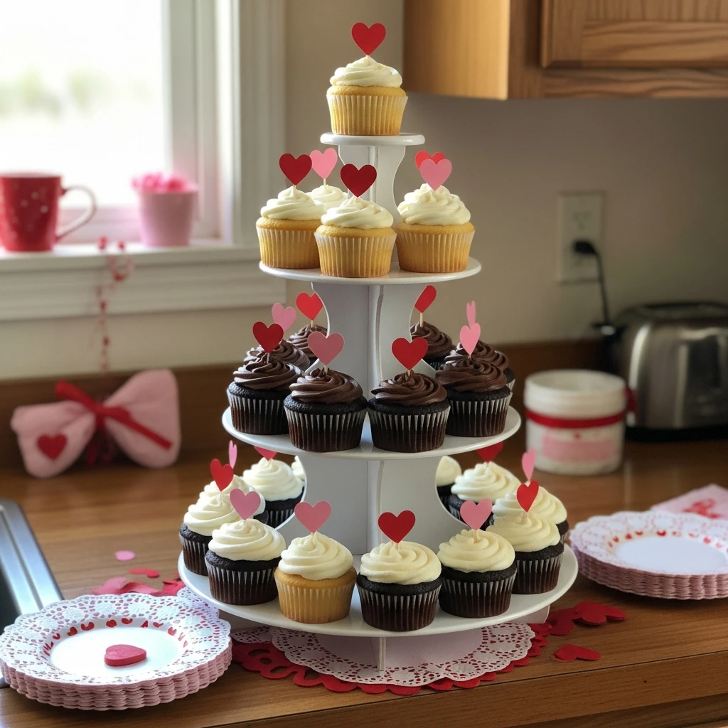 Tiered Cupcake Display - 50 Simple & Budget-Friendly Valentines Party Decor Ideas