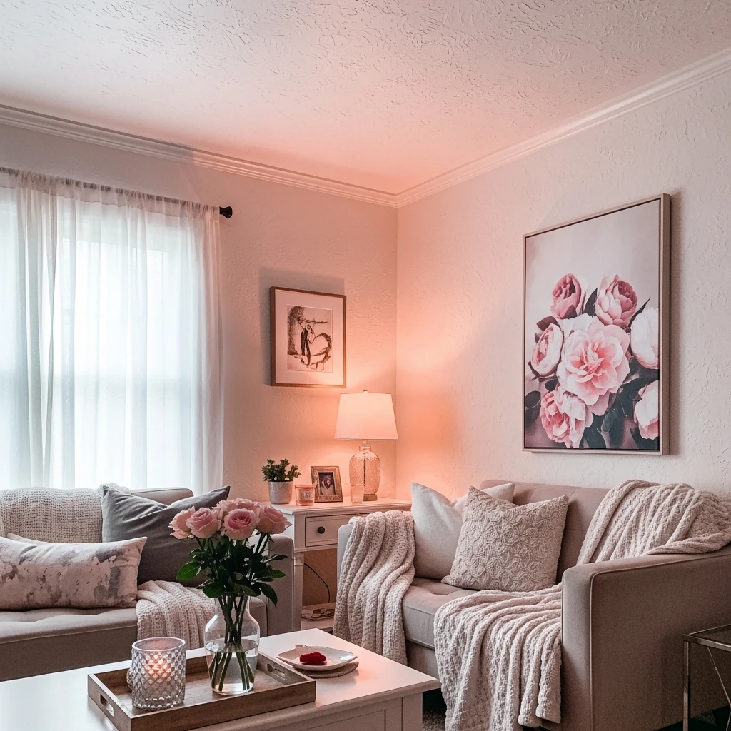 Soft Pink Uplighting - 50 Simple & Budget-Friendly Valentines Party Decor Ideas