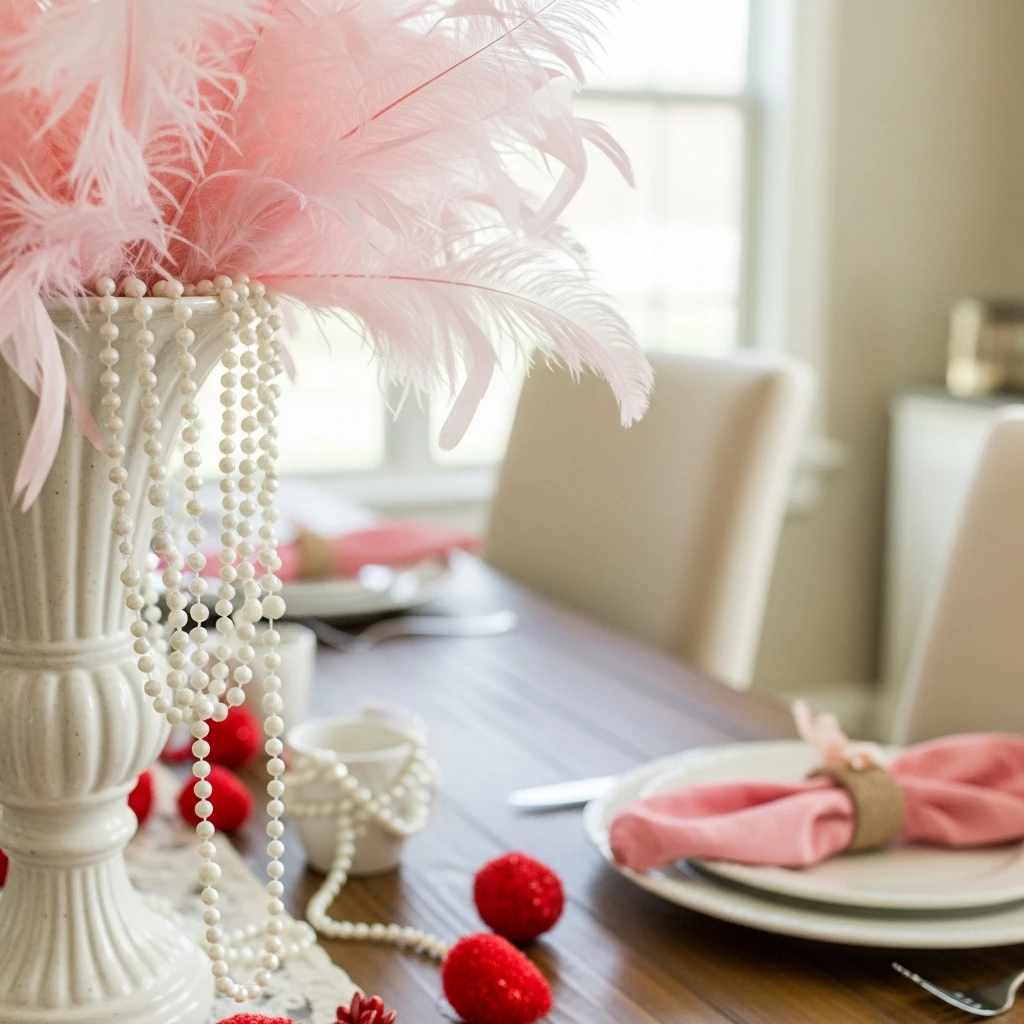 Pearl and Feather Accents - 50 Simple & Budget-Friendly Valentines Party Decor Ideas