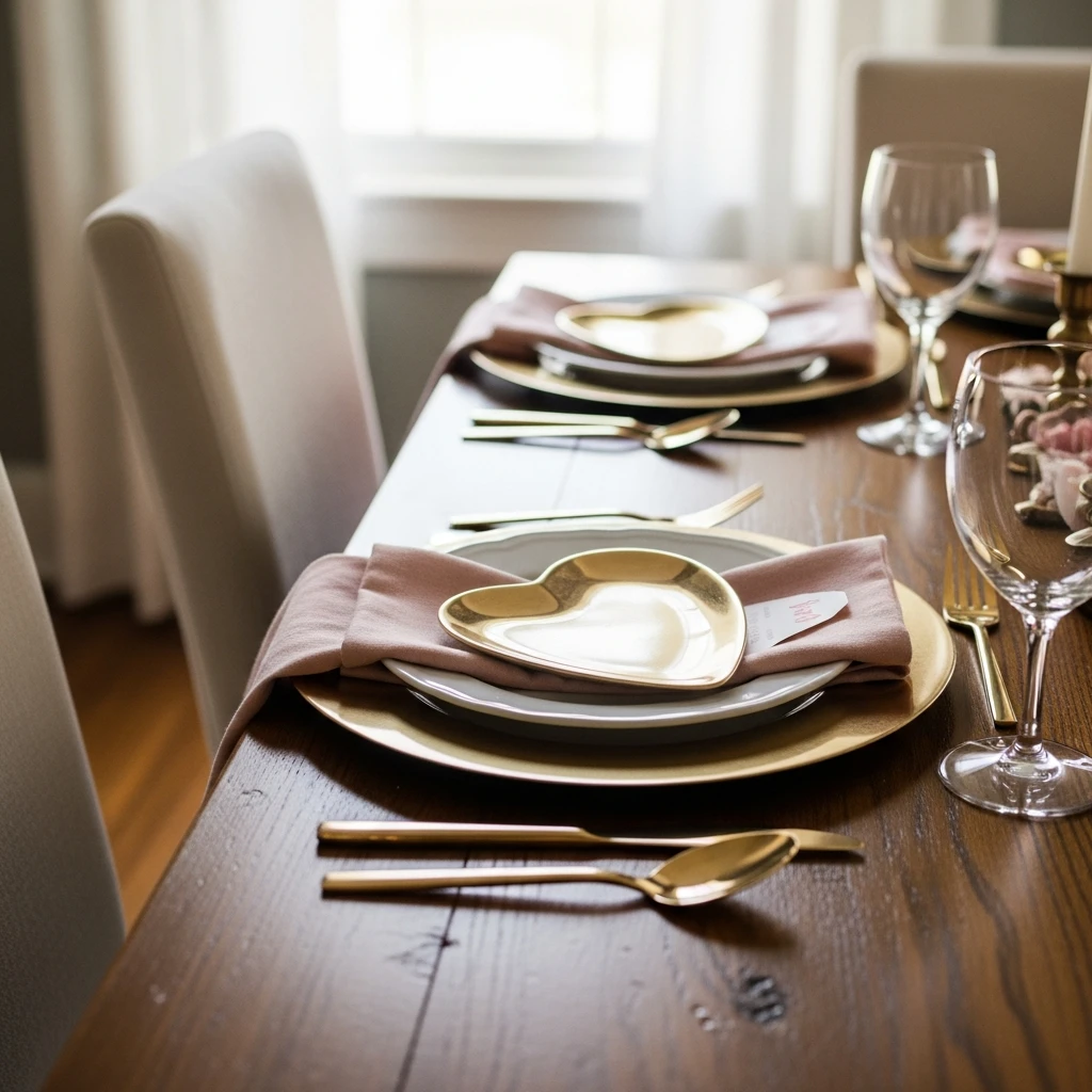 Gold Heart Chargers - 50 Simple & Budget-Friendly Valentines Party Decor Ideas