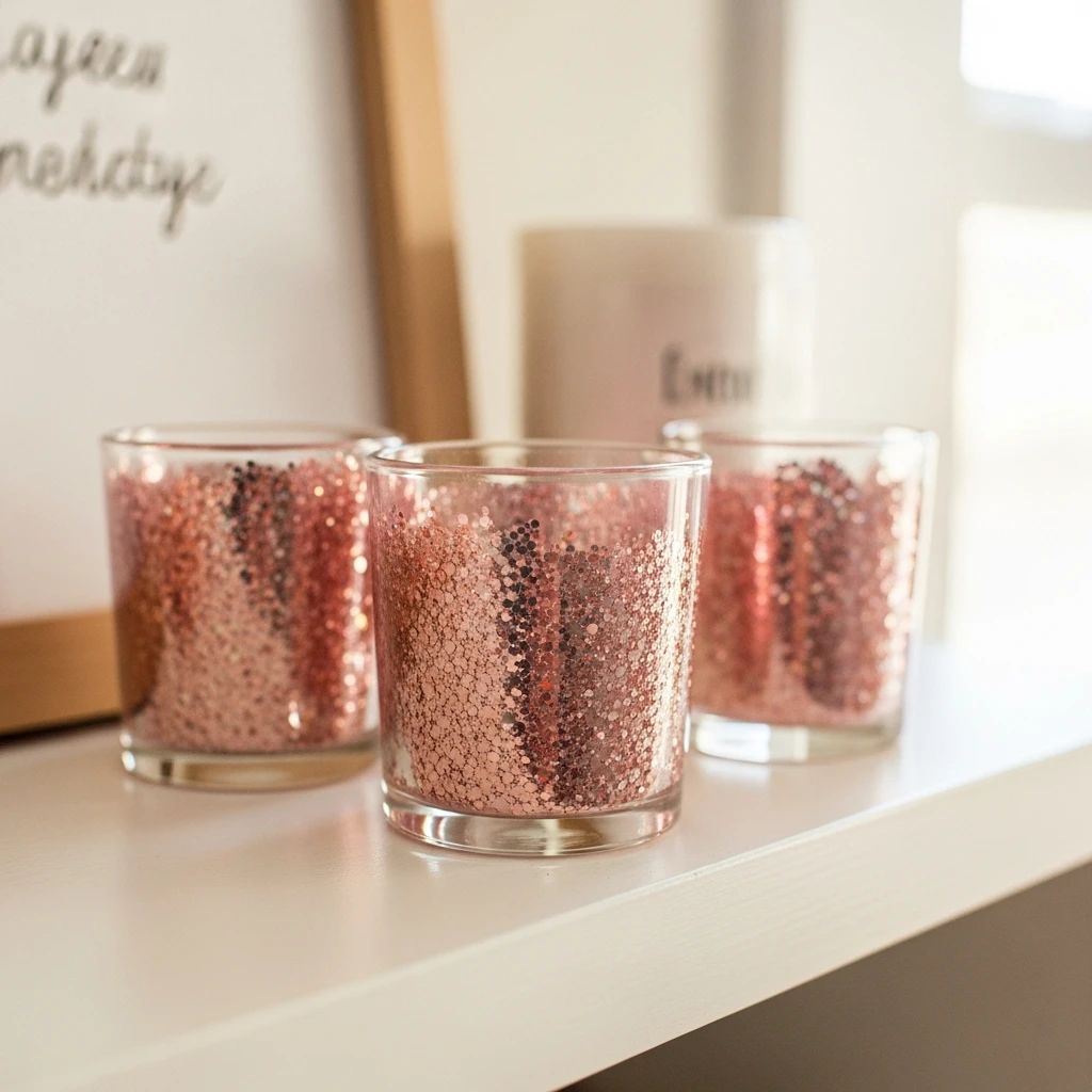 Glitter Glass Votives - 50 Simple & Budget-Friendly Valentines Party Decor Ideas