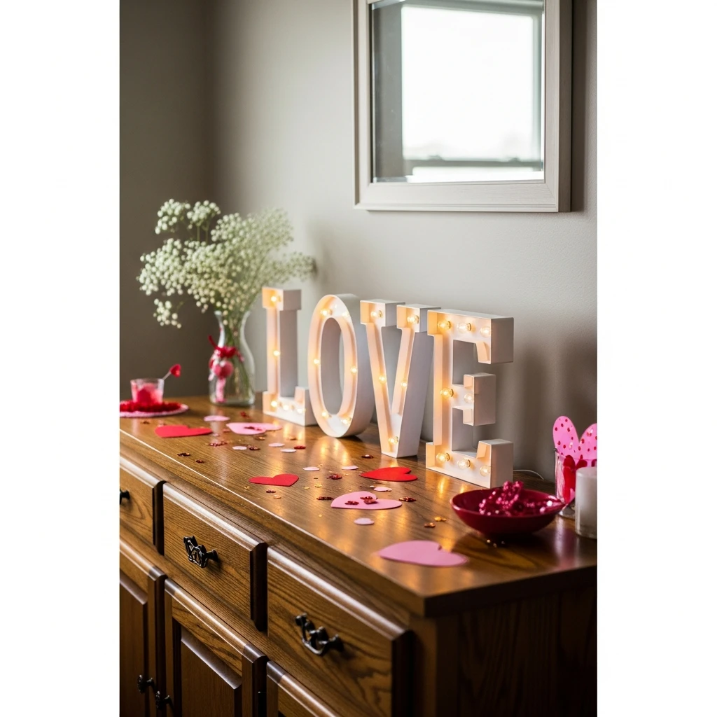 LOVE Marquee Lights - 50 Simple & Budget-Friendly Valentines Party Decor Ideas
