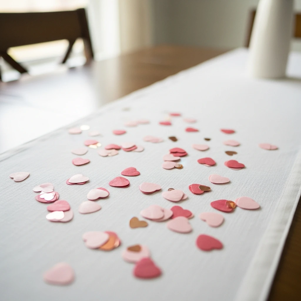 Heart Confetti Tablescape - 50 Simple & Budget-Friendly Valentines Party Decor Ideas