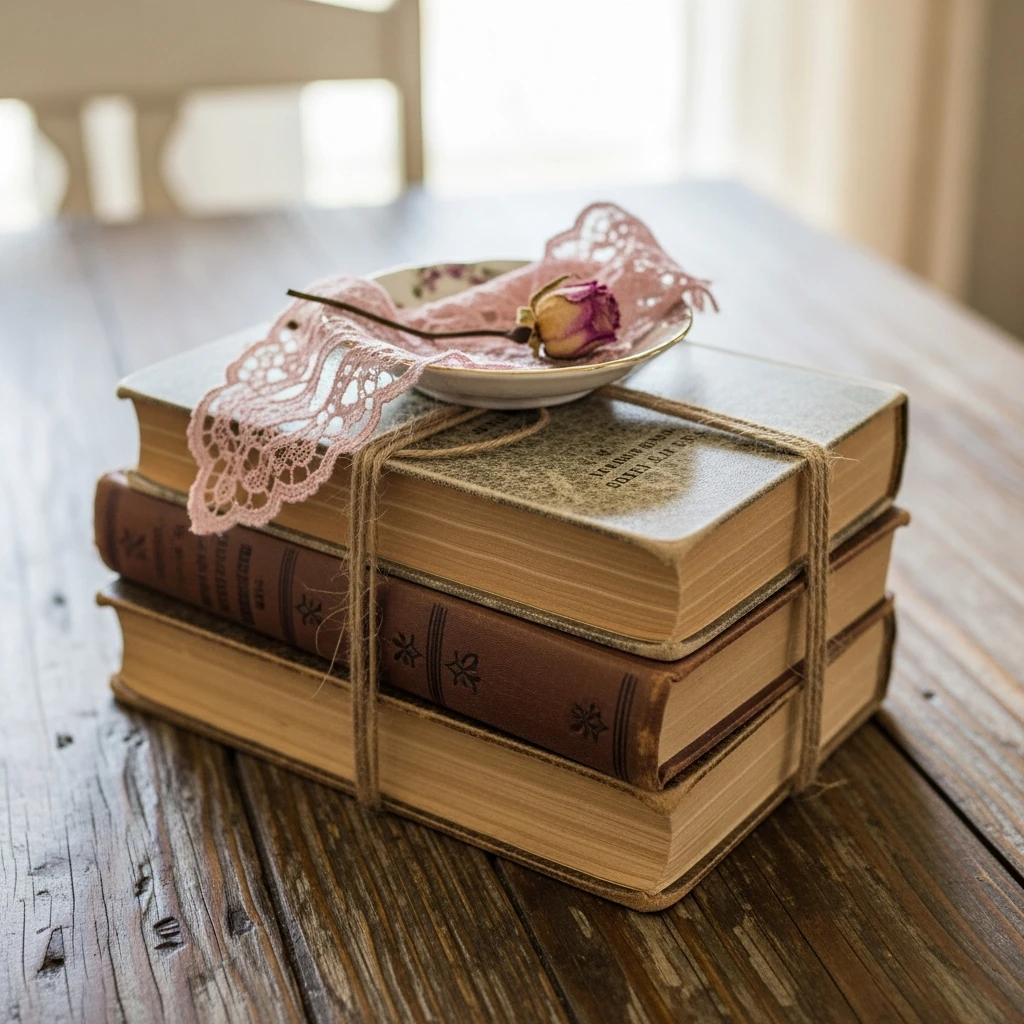 Stacked Antique Books - 50 Vintage Valentine Decorations That Look Beautiful and Budget-Friendly