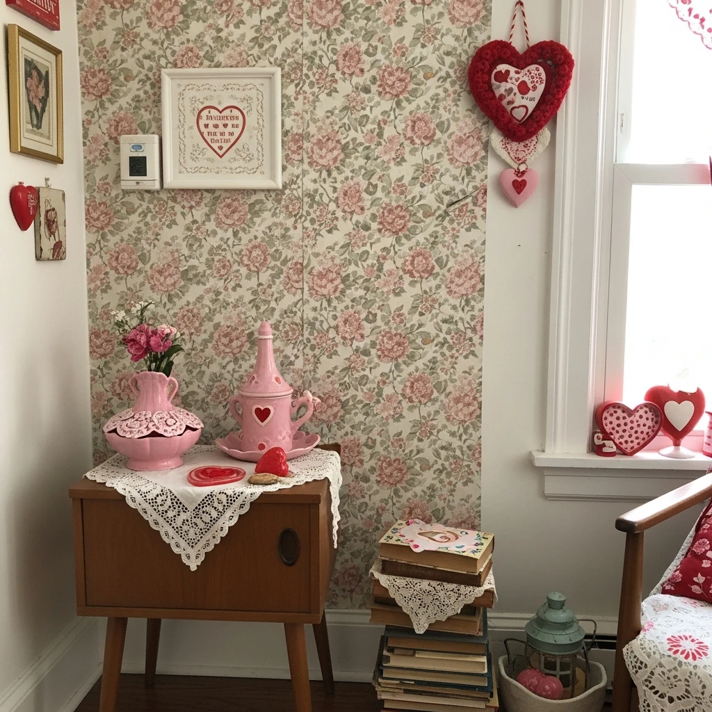 Floral Wallpaper Accents - 50 Vintage Valentine Decorations That Look Beautiful and Budget-Friendly