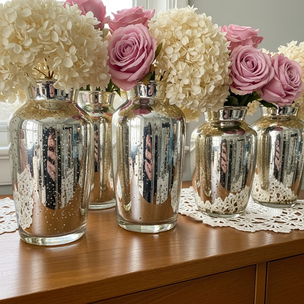 Mercury Glass Vases - 50 Vintage Valentine Decorations That Look Beautiful and Budget-Friendly