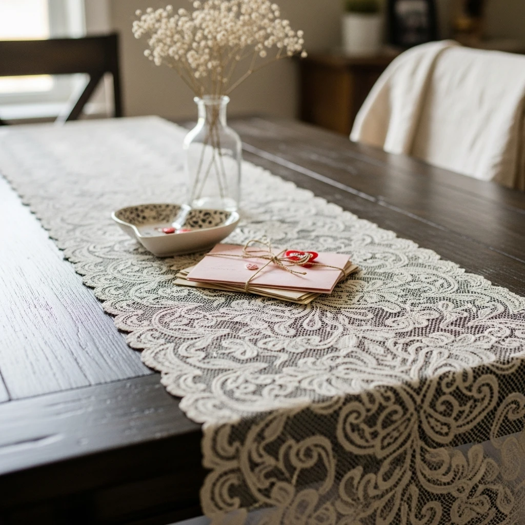Soft Lace Table Runners - 50 Vintage Valentine Decorations That Look Beautiful and Budget-Friendly
