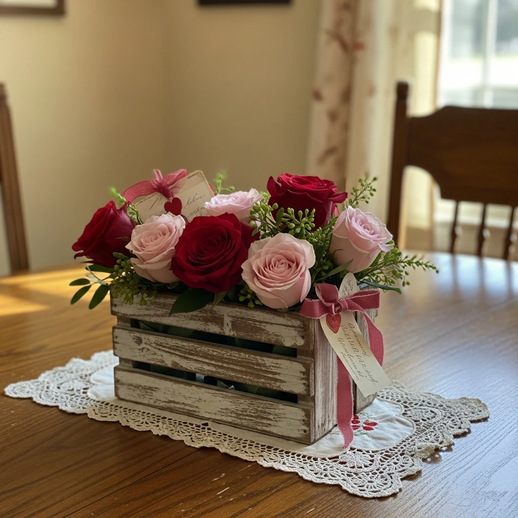 Wooden Crate Floral Displays - 50 Vintage Valentine Decorations That Look Beautiful and Budget-Friendly