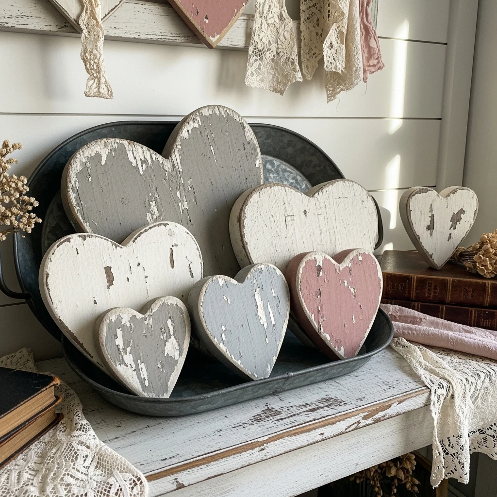 Distressed Wooden Hearts - 50 Vintage Valentine Decorations That Look Beautiful and Budget-Friendly