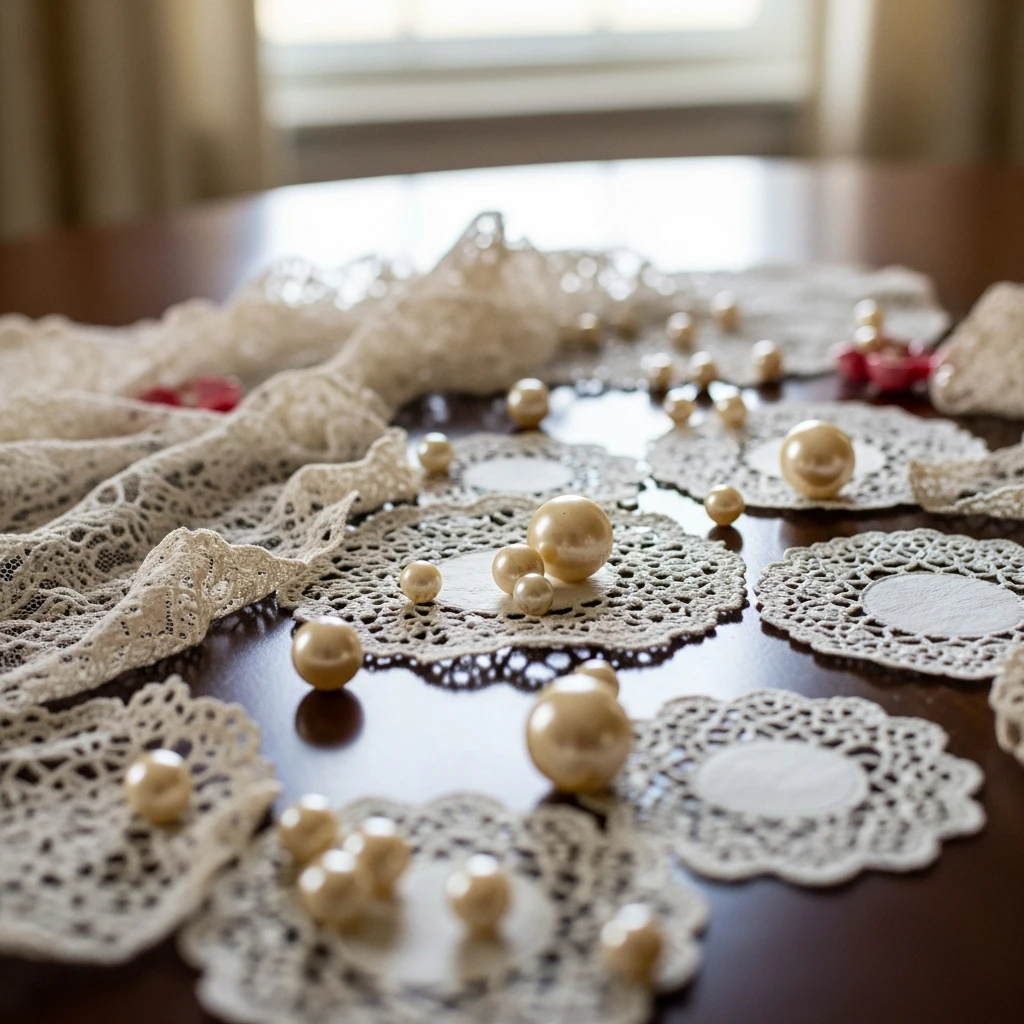 Pearl and Lace Table Scatter - 50 Vintage Valentine Decorations That Look Beautiful and Budget-Friendly
