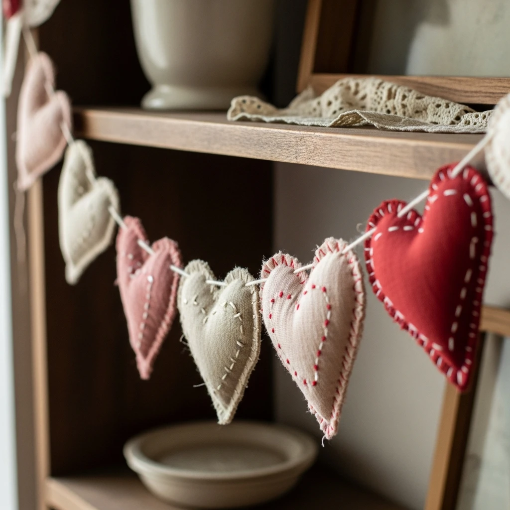 Fabric Scrap Heart Garlands - 50 Vintage Valentine Decorations That Look Beautiful and Budget-Friendly