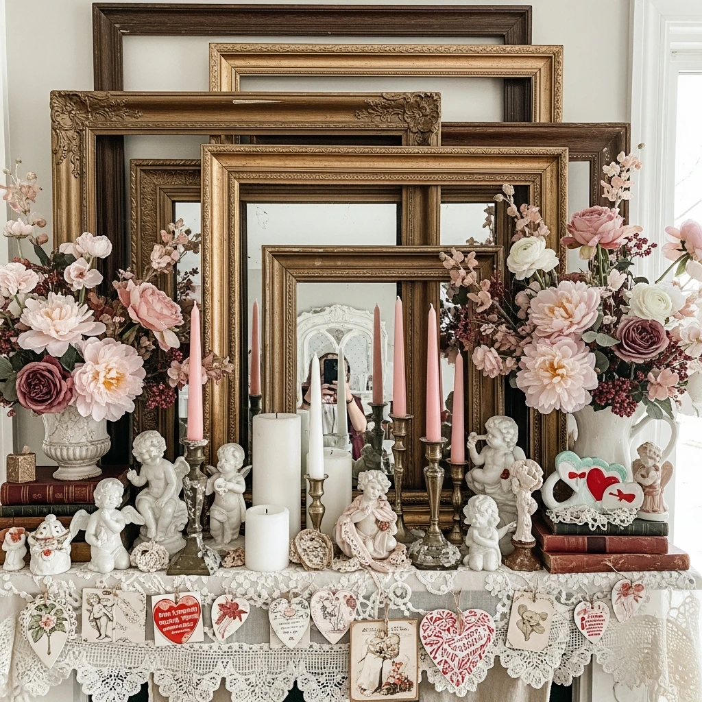 Antique-Inspired Mantel Styling - 50 Vintage Valentine Decorations That Look Beautiful and Budget-Friendly