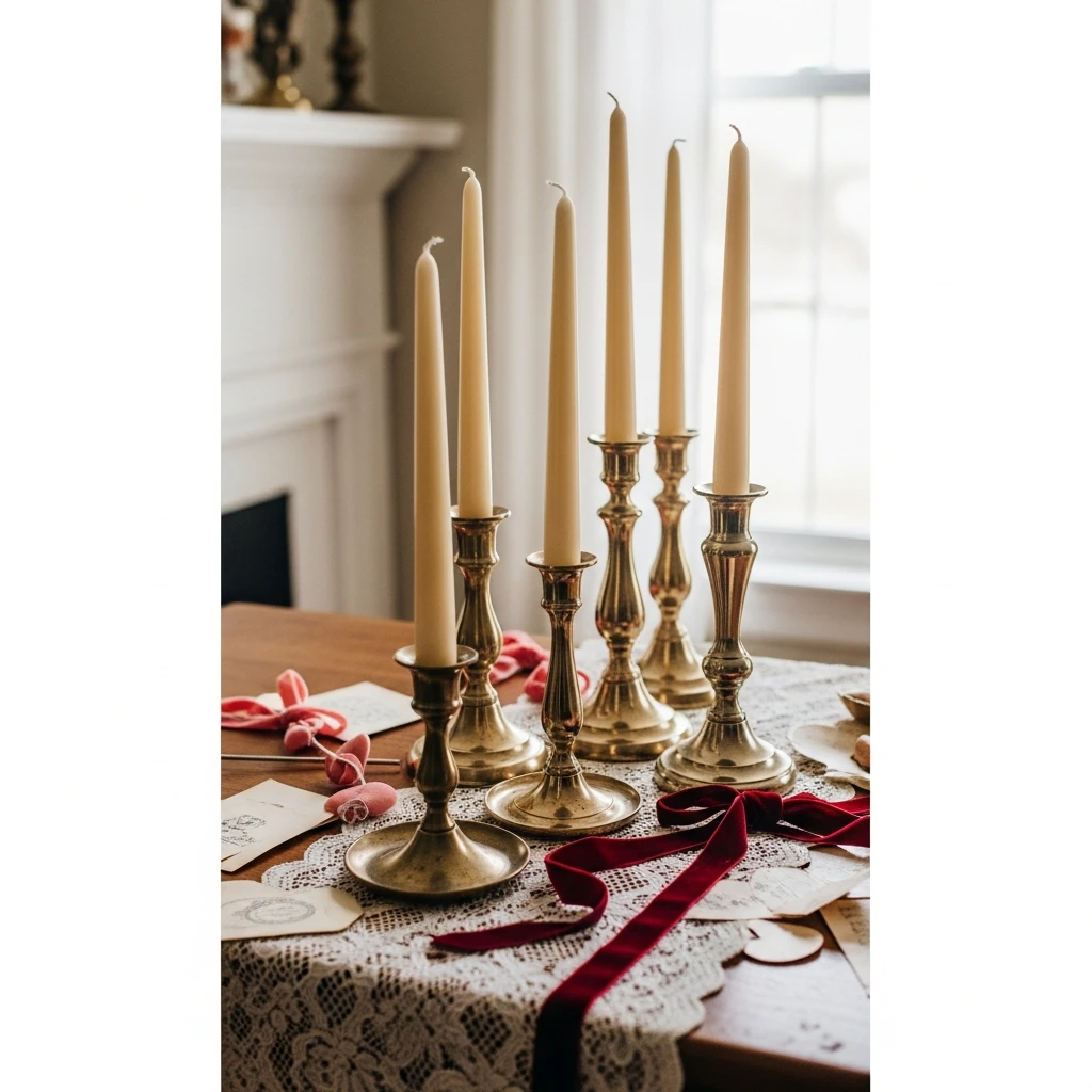 Warm Brass Candle Holders - 50 Vintage Valentine Decorations That Look Beautiful and Budget-Friendly