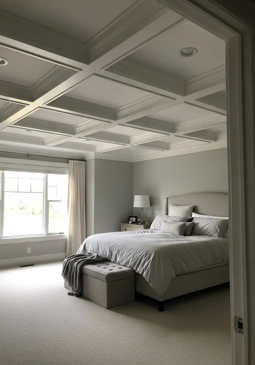 Grid Style Coffered Ceiling - 50 Best Down Ceiling Design Bedrooms Ideas
