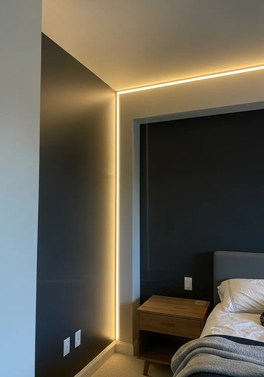 Light Connecting Wall and Drop - 50 Best Down Ceiling Design Bedrooms Ideas