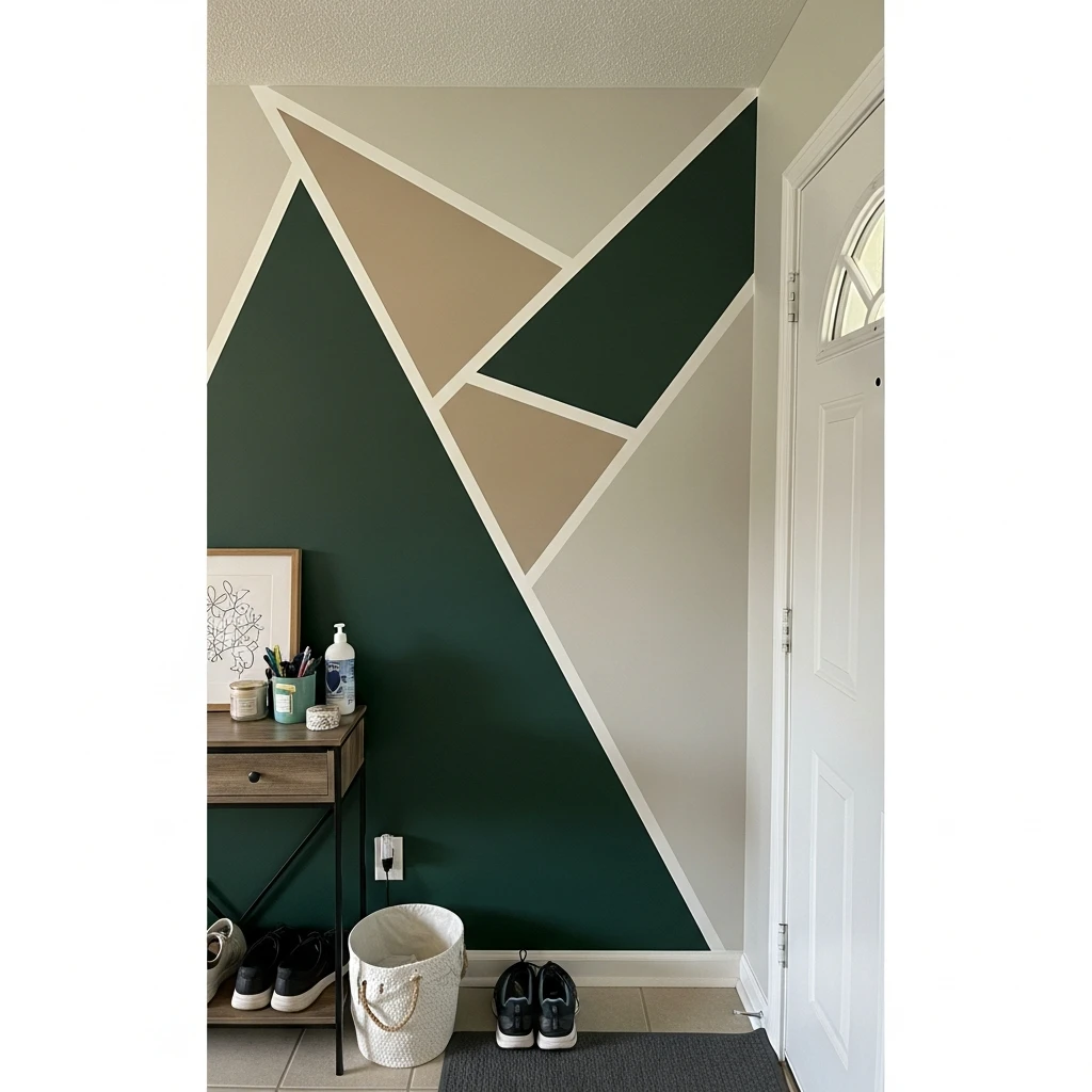Geometric Painted Accent - 50 Beautiful & Budget-Friendly Entryway Accent Wall Ideas for a Fresh Look
